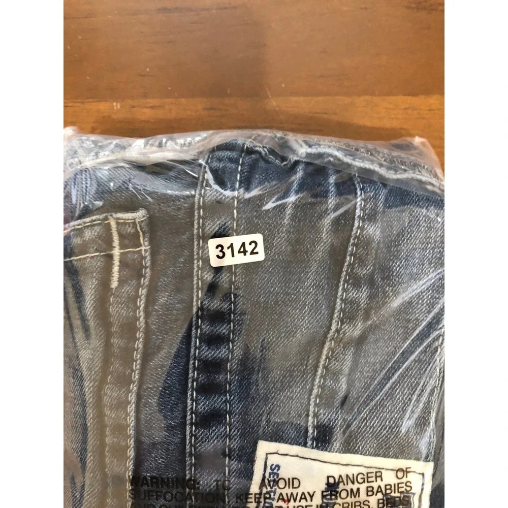 True Religion Jeans Men 40x30 (Tag 38) Blue Straight Flap Distressed Denim